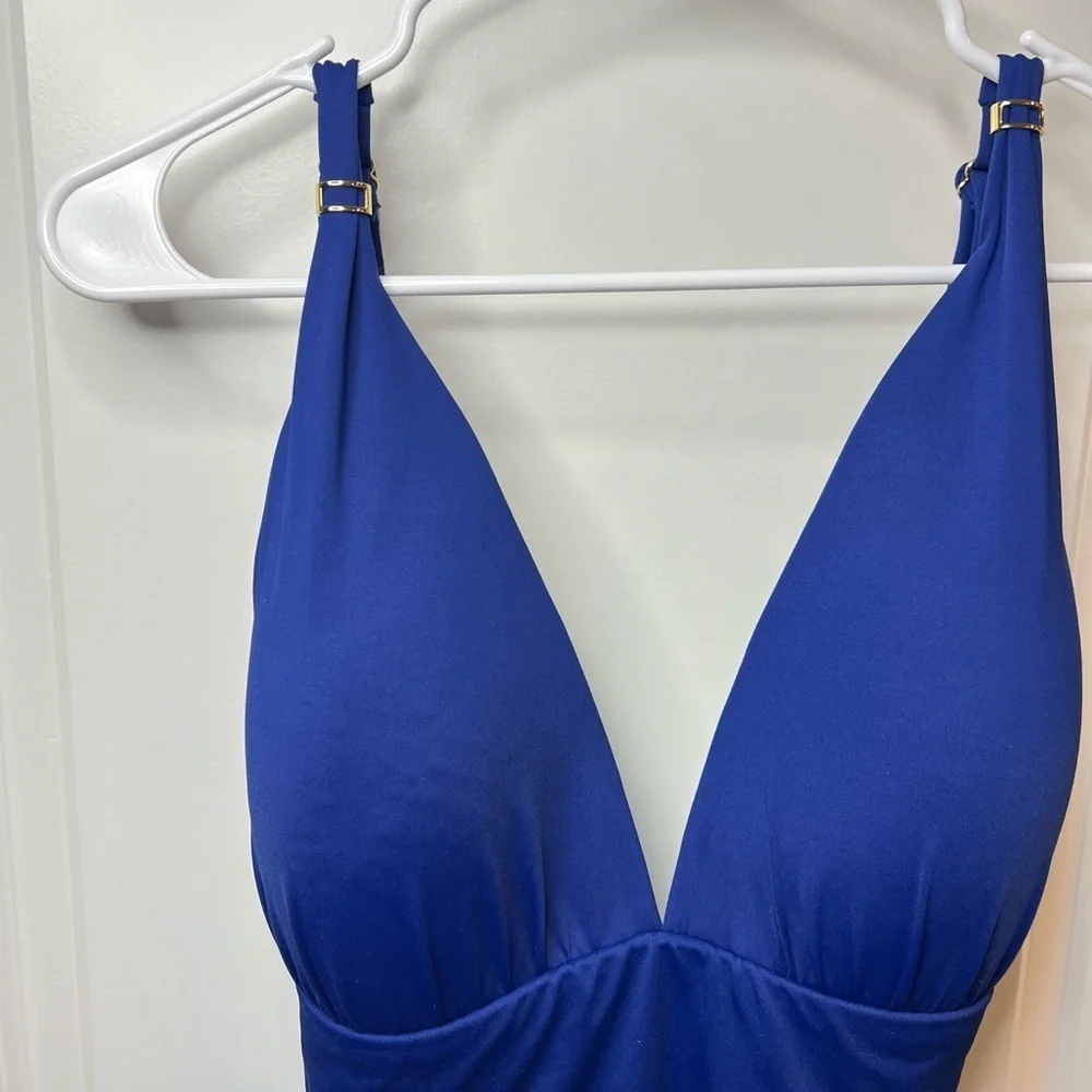 Navy Corset Lace Up Slimming 1-Piece Swimsuit Sz 14 Preowned